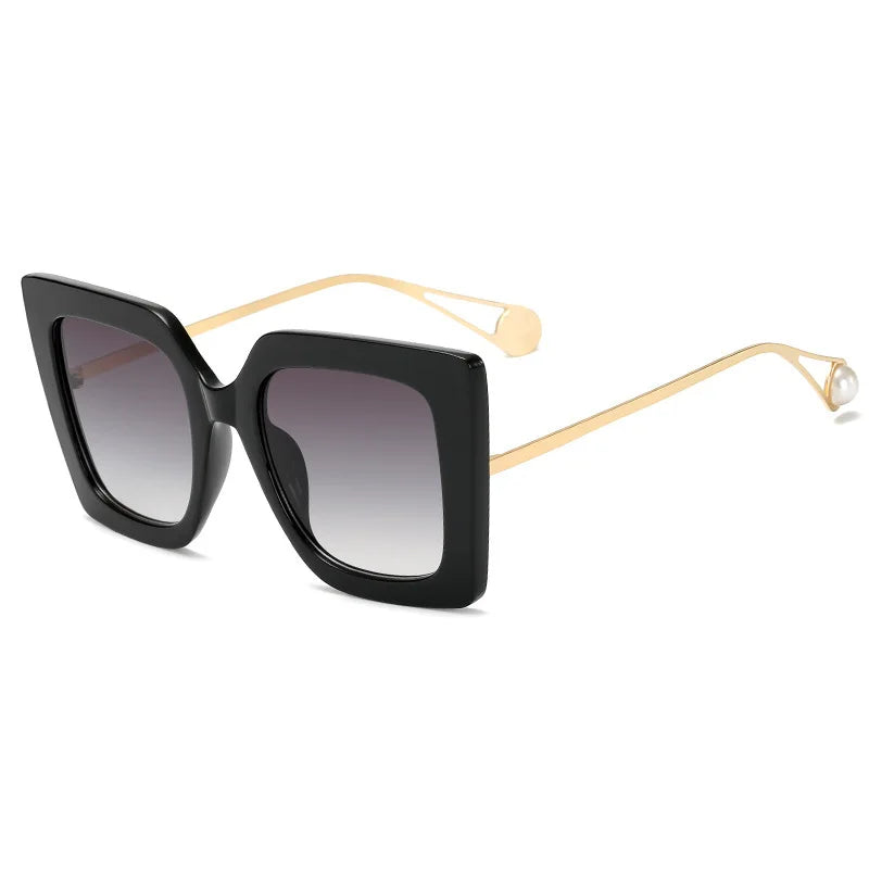 Vintage Square Women Sunglasses New Fashion Oversized Pearl Cat Eye Big Alloy Sun Glasses Female Elegant Eyewear Shades Lady