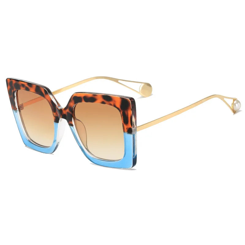 Vintage Square Women Sunglasses New Fashion Oversized Pearl Cat Eye Big Alloy Sun Glasses Female Elegant Eyewear Shades Lady