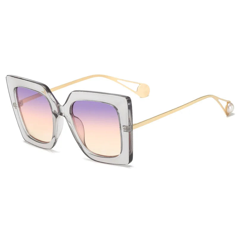 Vintage Square Women Sunglasses New Fashion Oversized Pearl Cat Eye Big Alloy Sun Glasses Female Elegant Eyewear Shades Lady