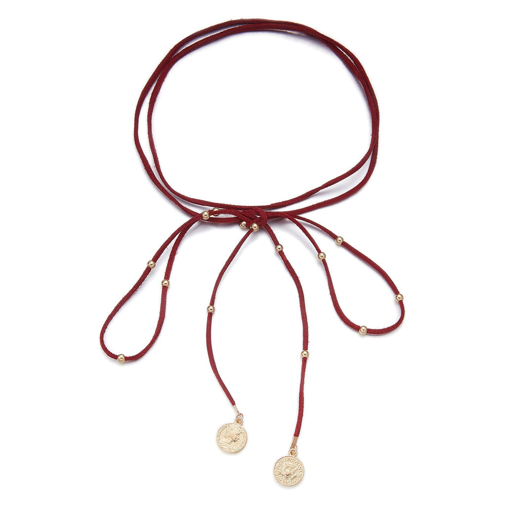 Women's Beaded Round Plate Long Neckband Niche High-grade Suede Jewelry Set