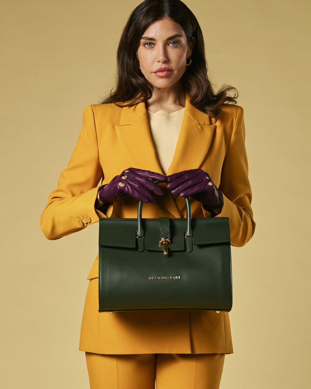 Oriana (green) - Italian calf leather women's handbag (with shoulder strap)